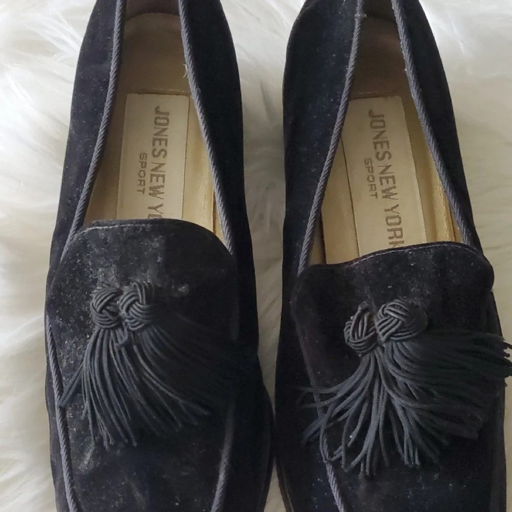 Jones New York Black Vintage Suede Slip On Loafers with Embroidered Design 6.5 - Picture 13 of 15
